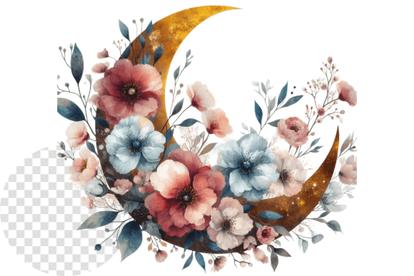 Download Watercolor Floral Moon Clipart - Premium Resources