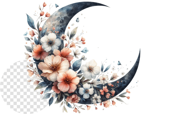 Download Watercolor Floral Moon Clipart - Premium Resources