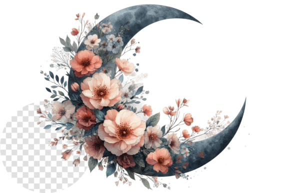 Download Watercolor Floral Moon Clipart - Premium Resources