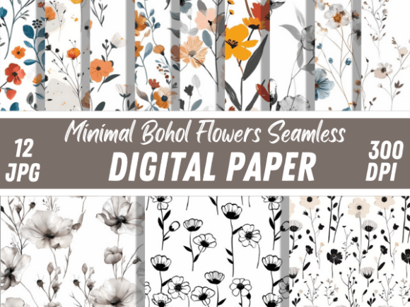 Download Minimal Boho Seamless Flowers Patterns - Minimal Collection
