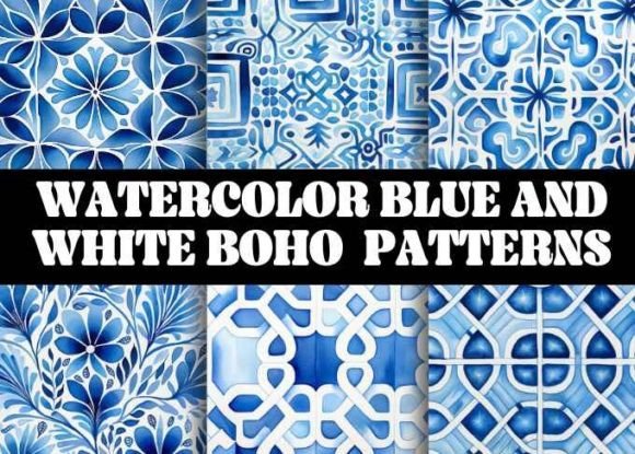 Download Watercolor Blue and White Boho Patterns - Boho patterns Collection